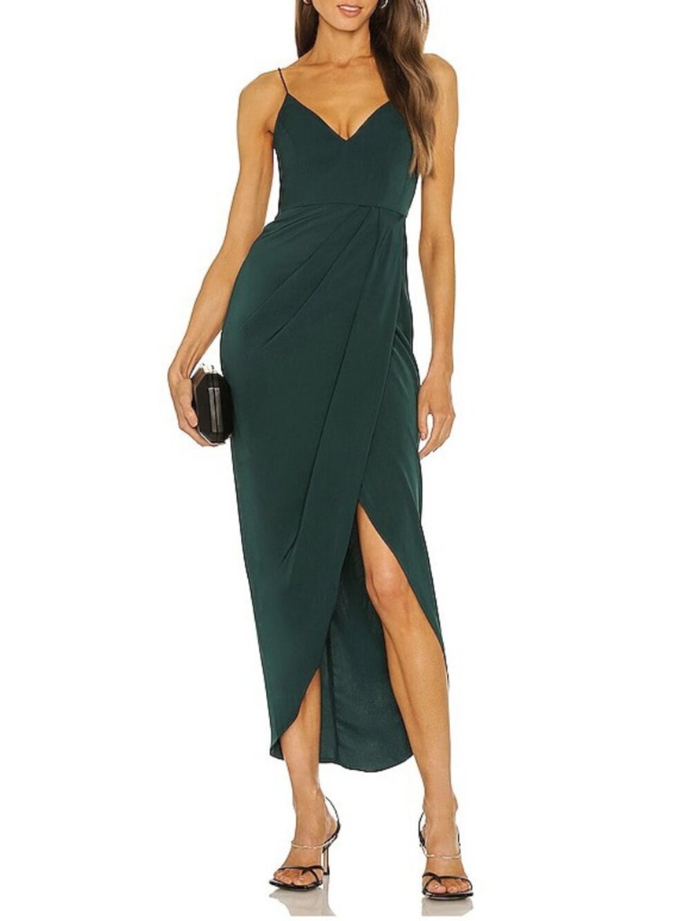 EUC Shona Joy Draped Satin Wrap Dress Emerald Green US 8, M